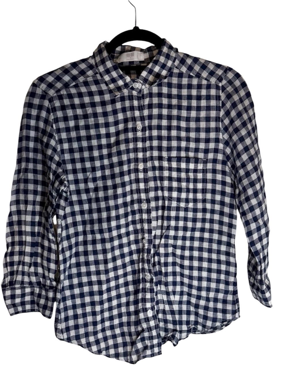 Uniqlo Blue White Linen Gingham Button Down Shirt Size Medium